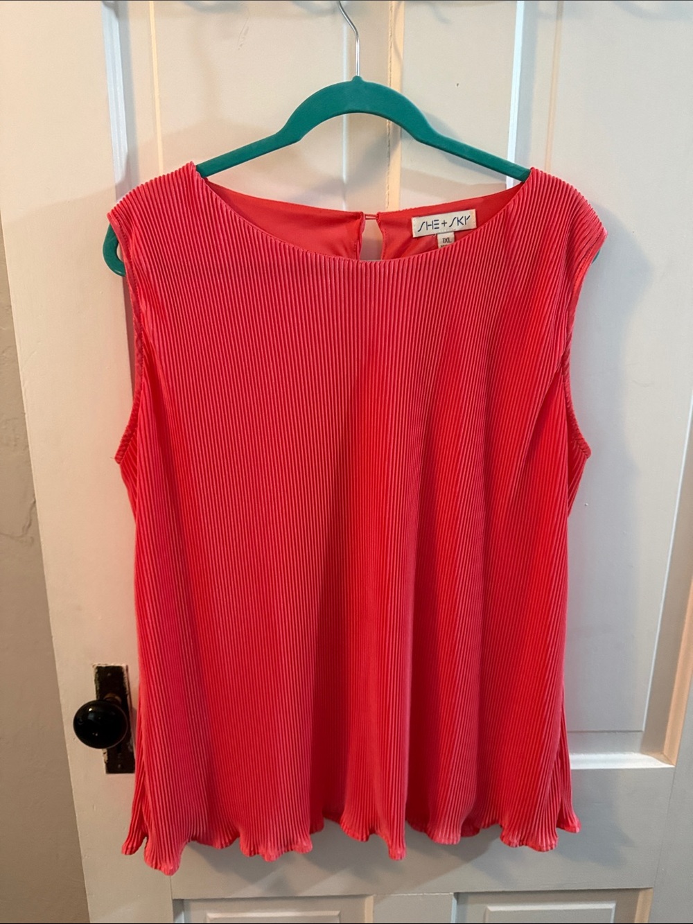 She + Sky Coral Pleated Tank Top